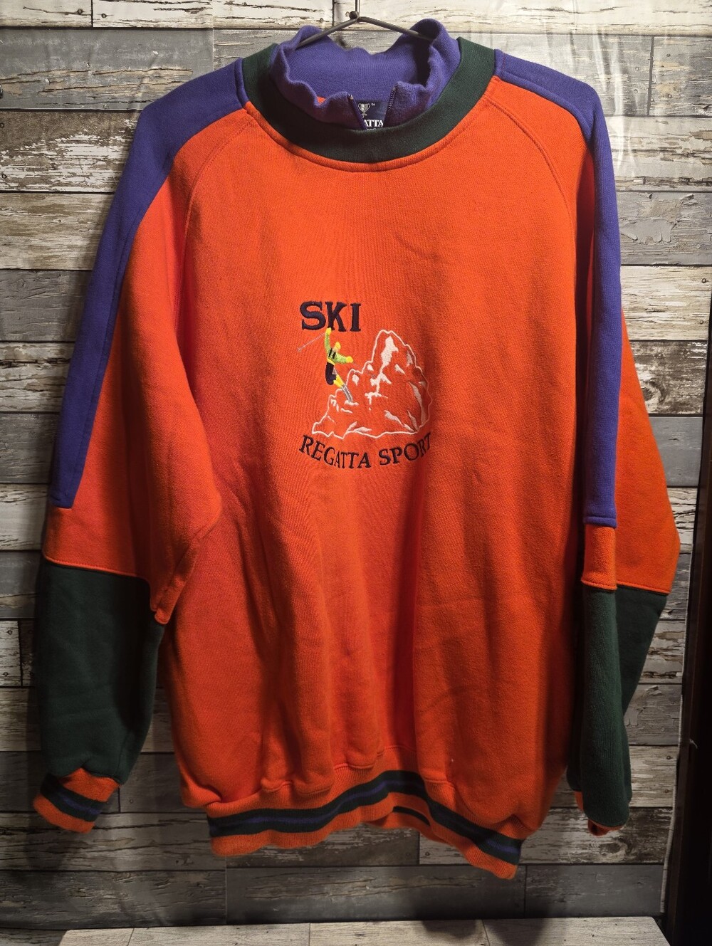 Vintage Regatta Sports Men's Orange Ski Crewneck Sweater